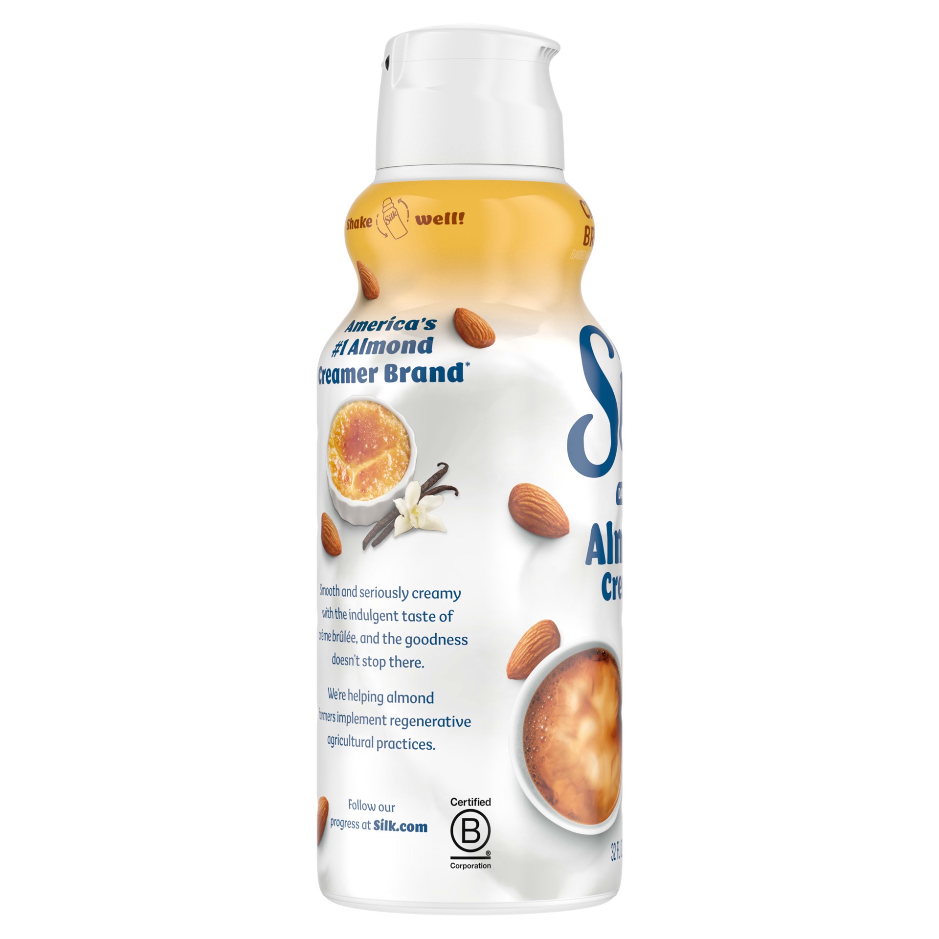 slide 4 of 5, Silk Almond Creamer, Creme Brulee, Dairy Free, Gluten Free, 32 FL OZ Carton, 32 fl oz