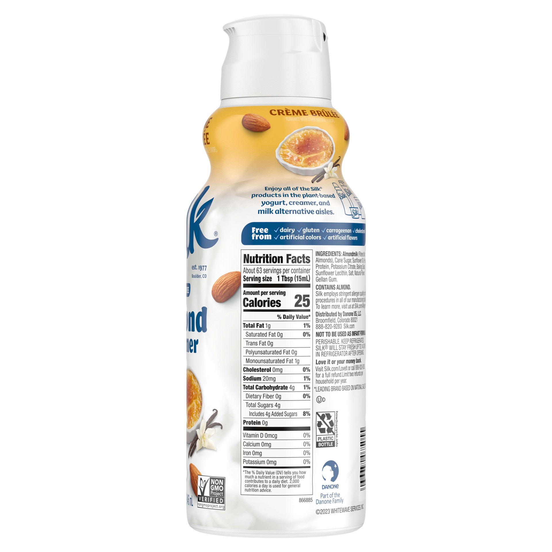 slide 5 of 5, Silk Almond Creamer, Creme Brulee, Dairy Free, Gluten Free, 32 FL OZ Carton, 32 fl oz