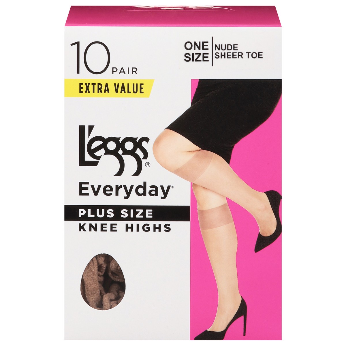slide 1 of 12, L'eggs Everyday Nude Knee Highs One Size Plus Size Extra Value 10 ea, 10 ct