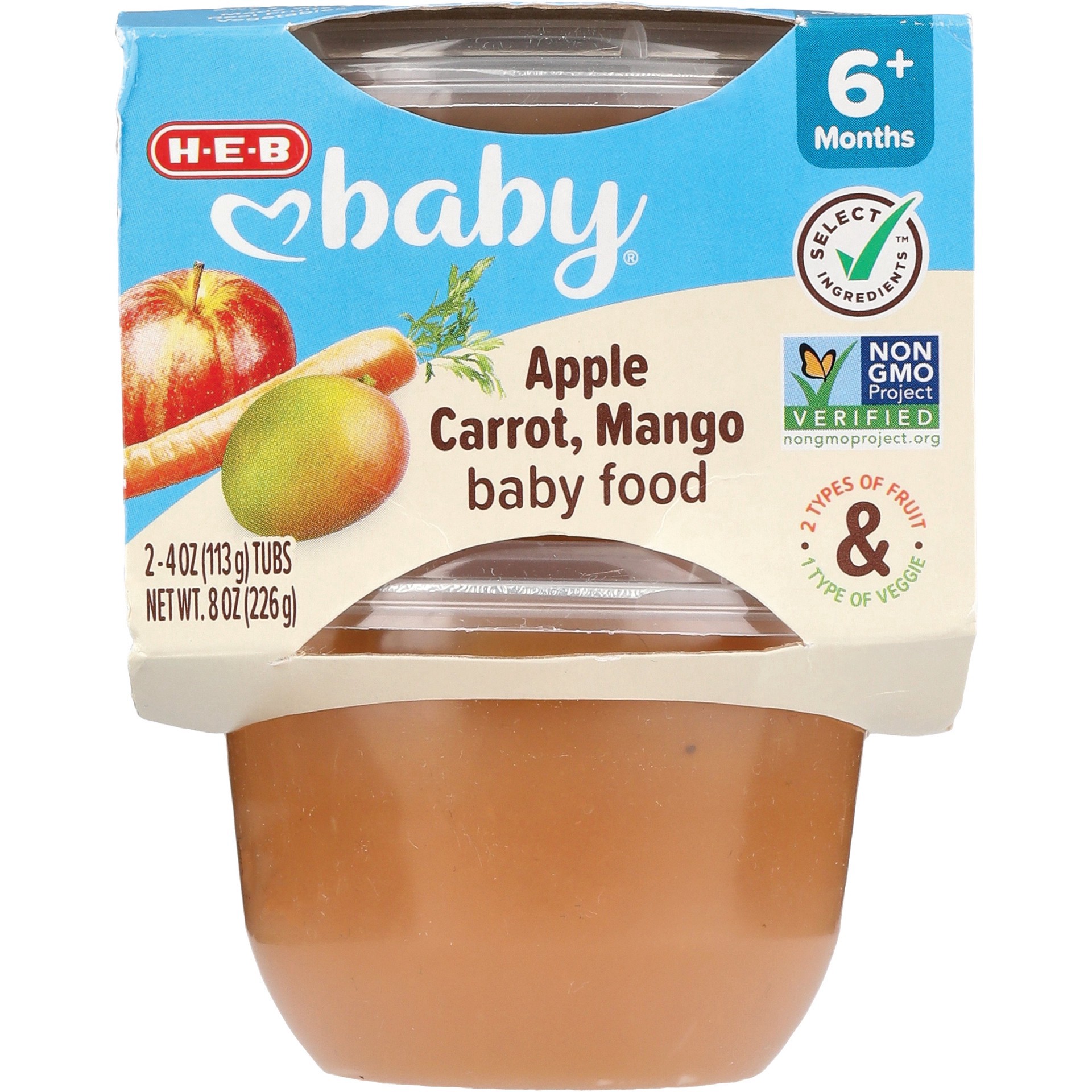 slide 1 of 1, H-E-B Baby Food - Apple Carrot Mango, 4 oz Tubs, 2 ct
