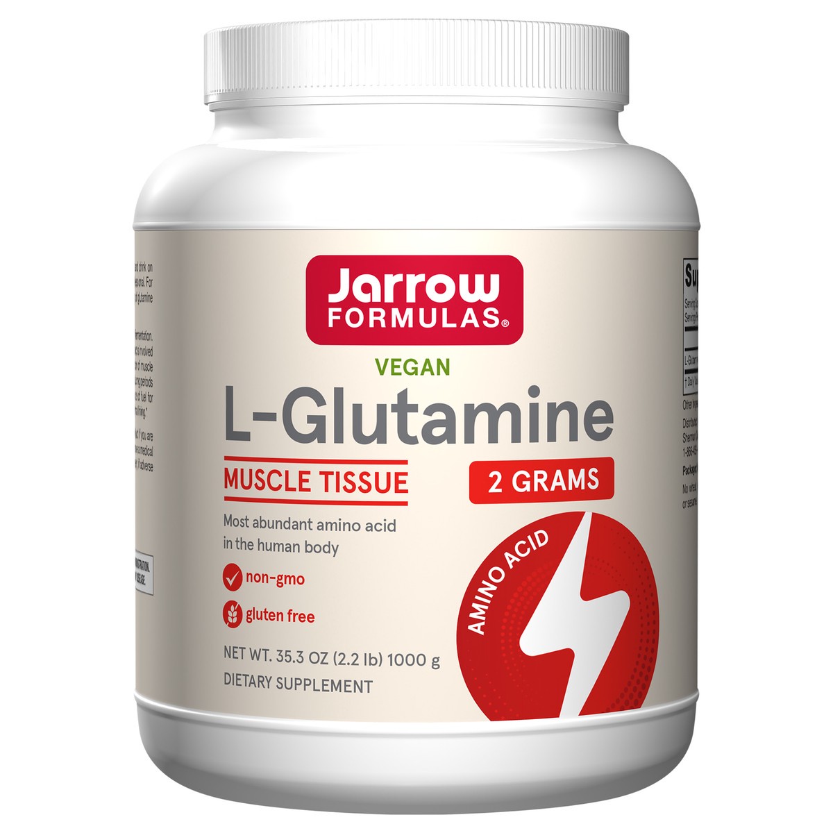 slide 3 of 4, Jarrow Formulas L-Glutamine 2 grams - 2.2 lb Powder - Approx. 500 Servings - Supports Muscle Tissue & Immune Support - Amino Acid for Digestive & GI Health - Dietary Supplement - Vegan - Gluten Free, 35.3 oz