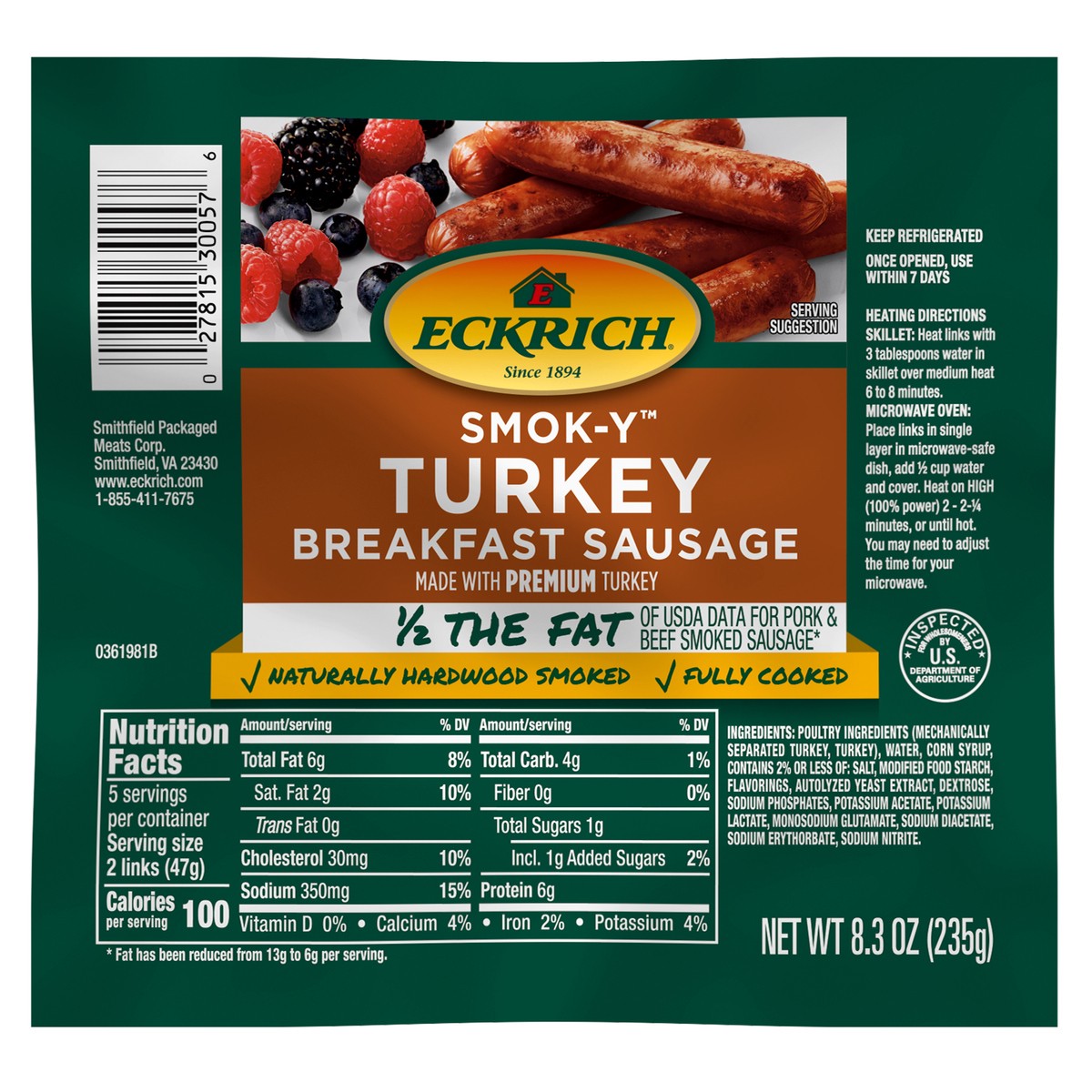 slide 1 of 7, Eckrich Smok-y Turkey Breakfast Sausage Links, 8.3 oz, 8.3 oz