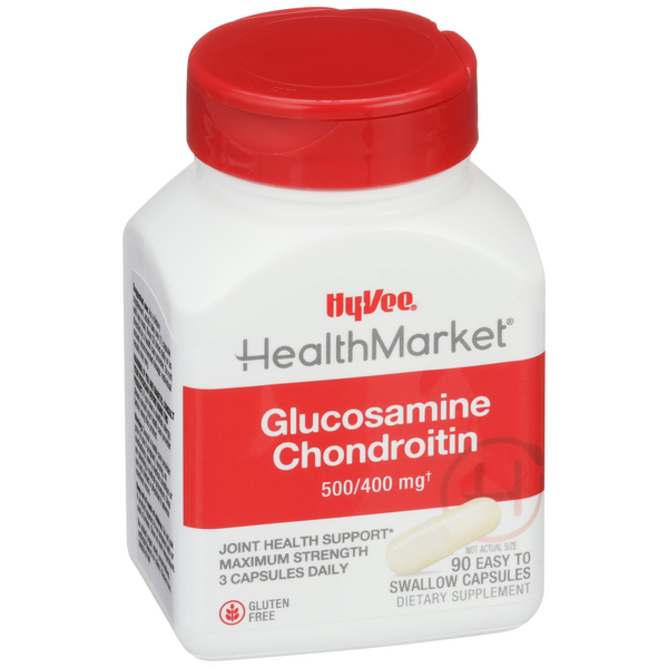 slide 1 of 1, Hy-Vee HealthMarket Glucosamine & Chondroitin Maximum Strength Dietary Supplement Capsules, 90 ct