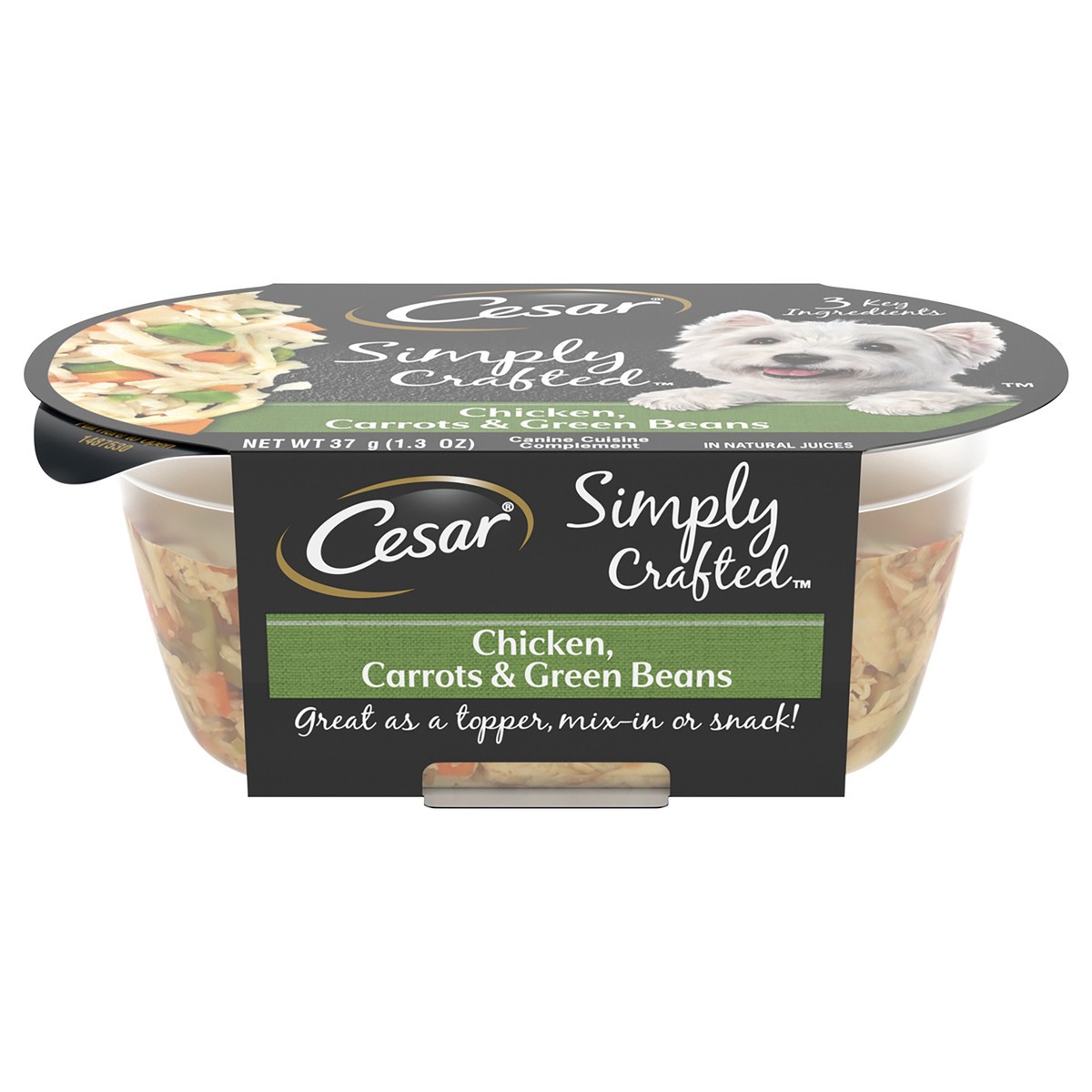 slide 1 of 9, CESAR Simply Crafted Adult Wet Dog Food Meal Topper, Chicken, Carrots & Green Beans, (10) 1.3 oz. Tubs, 1.3 oz