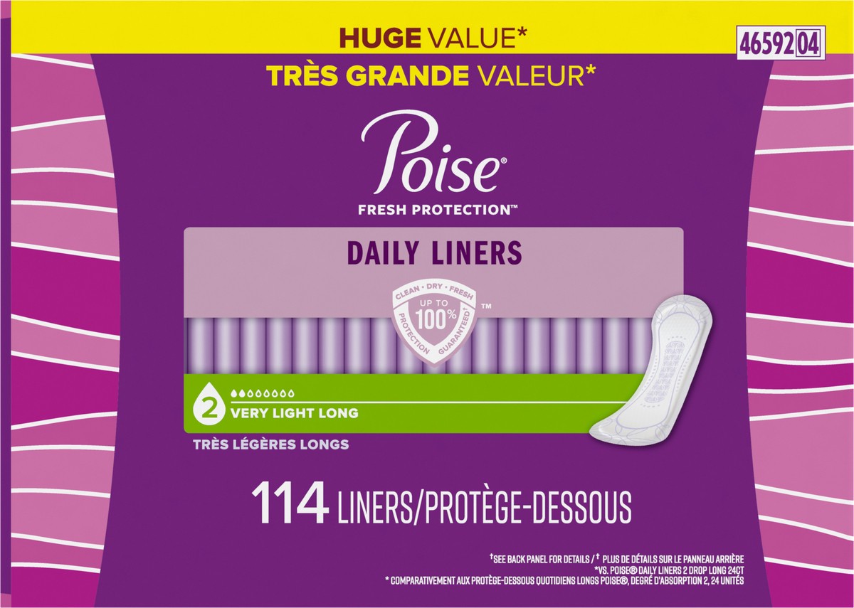 slide 9 of 9, Poise Daily Incontinence Panty Liners, 2 Drop Very Light Absorbency, Long, 114 Count of Pantiliners, 114 ct