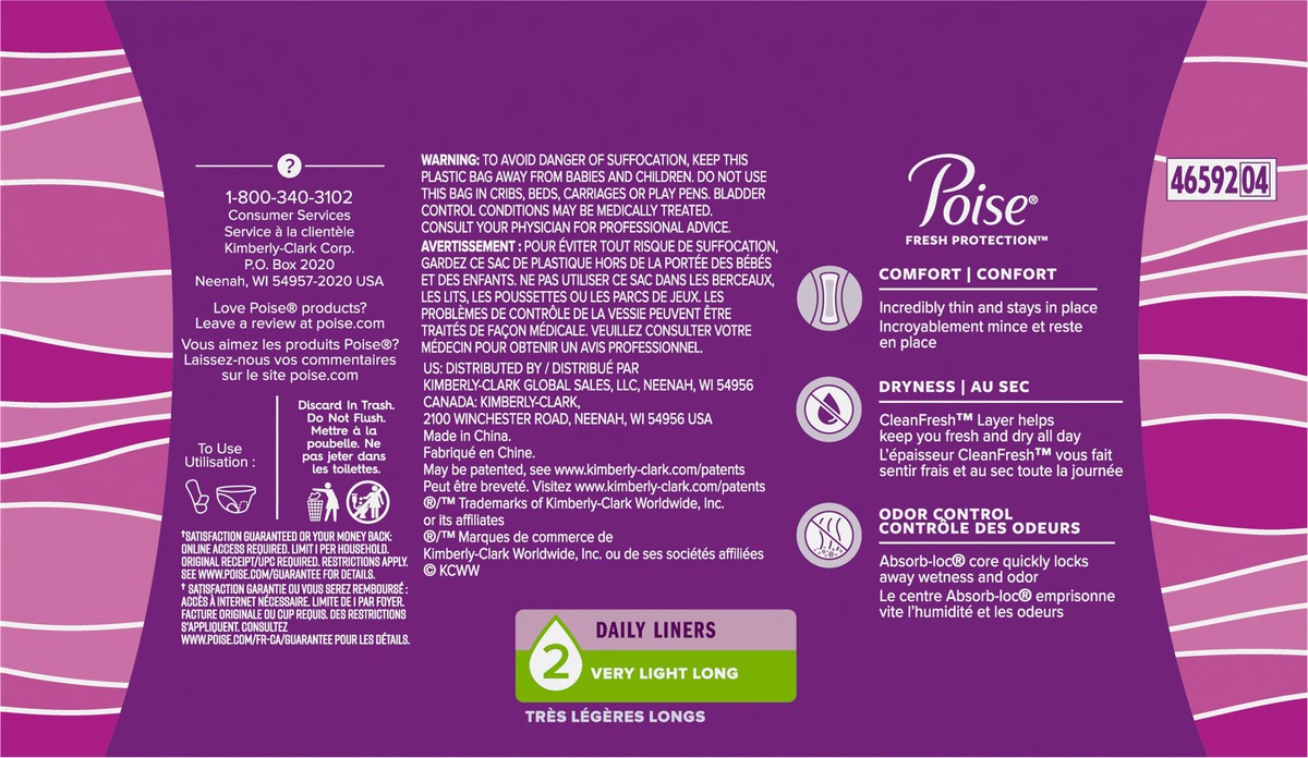 slide 6 of 9, Poise Daily Incontinence Panty Liners, 2 Drop Very Light Absorbency, Long, 114 Count of Pantiliners, 114 ct