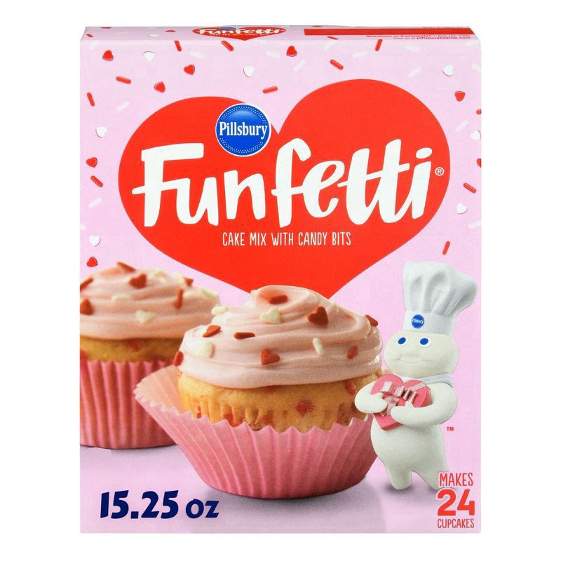 slide 1 of 4, Pillsbury Funfetti - Valentine's Cake Mix With Candy Bits, 15.25 oz