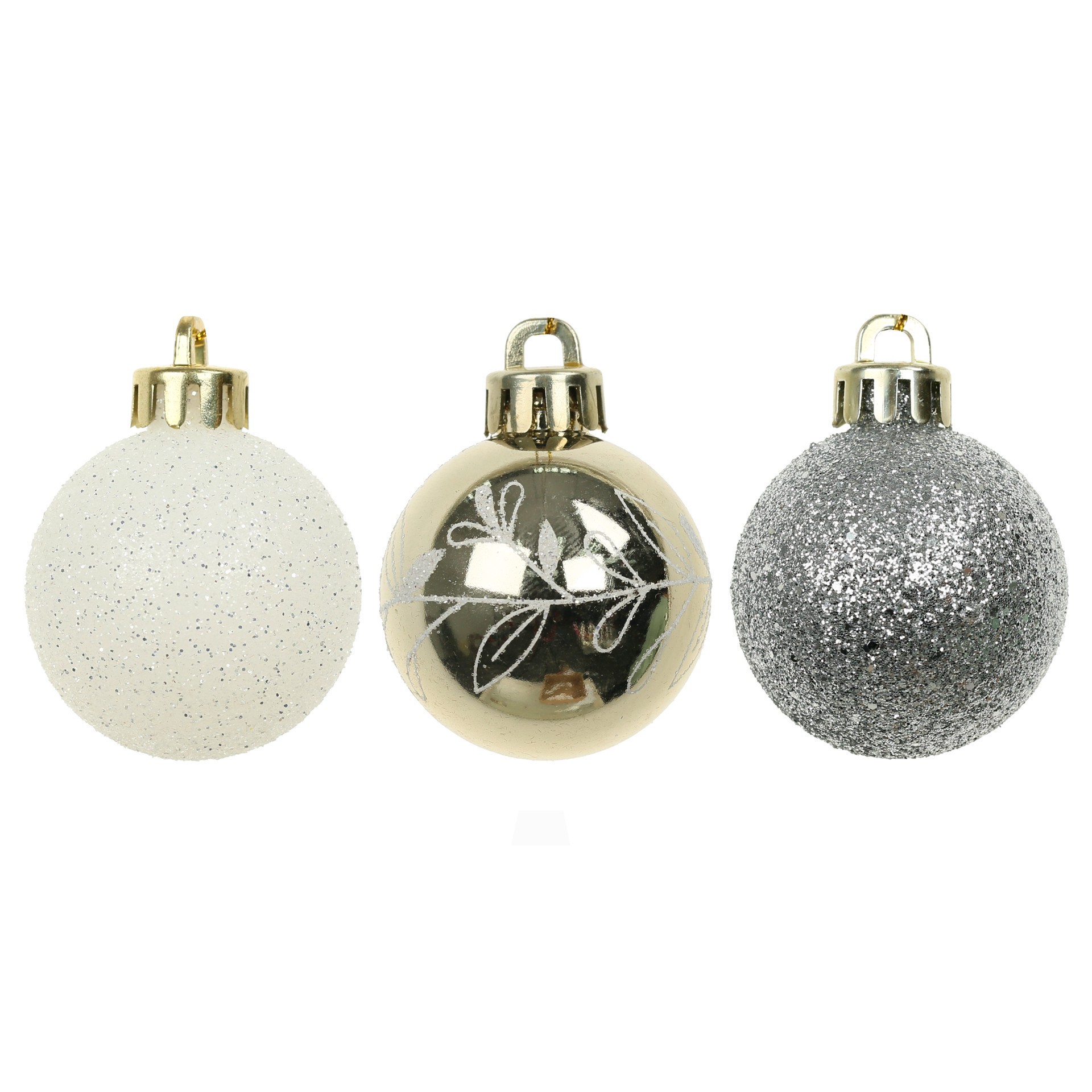 slide 3 of 3, 7 Pack 1.5" Silver & Gold Leaf Design Shatterproof Ball Ornaments By Ashland, 7 ct