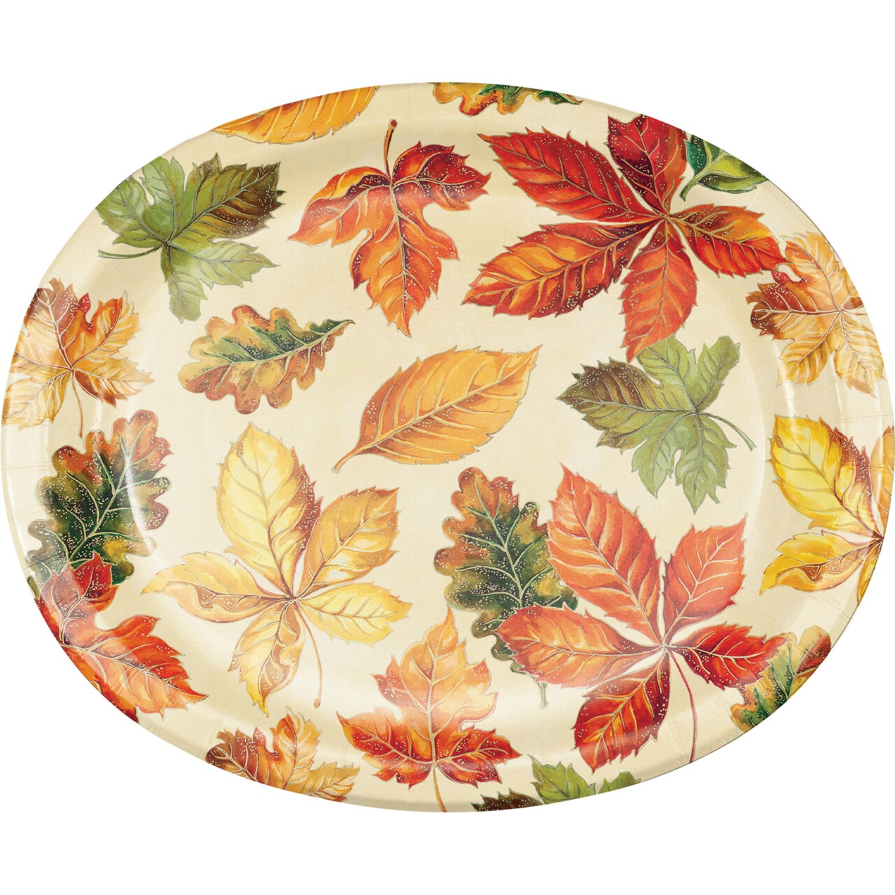 slide 1 of 1, Creative Converting Vibrant Leaves Oval Paper Plates, 1 ct