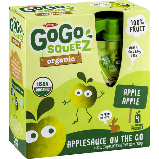 slide 2 of 8, GoGo squeeZ Organic Applesauce On The Go Apple Apple, 4 ct; 3.2 oz