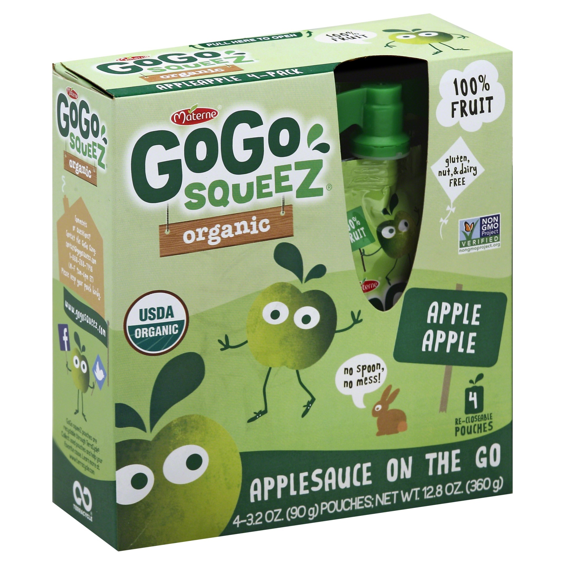 slide 1 of 8, GoGo squeeZ Organic Applesauce On The Go Apple Apple, 4 ct; 3.2 oz