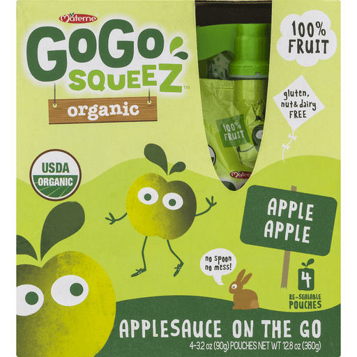 slide 4 of 8, GoGo squeeZ Organic Applesauce On The Go Apple Apple, 4 ct; 3.2 oz