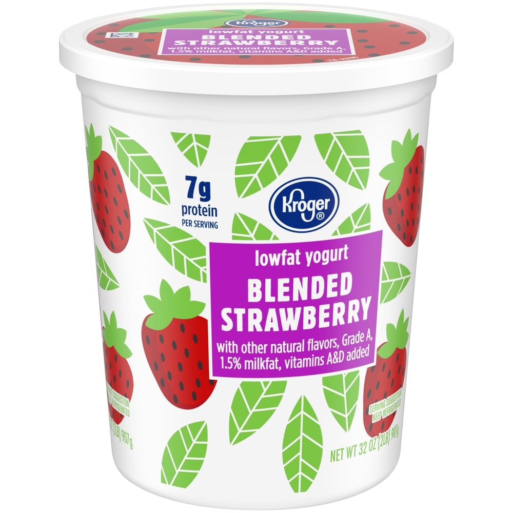 slide 1 of 1, Kroger Blended Lowfat Grade A Strawberry Yogurt, 32 oz