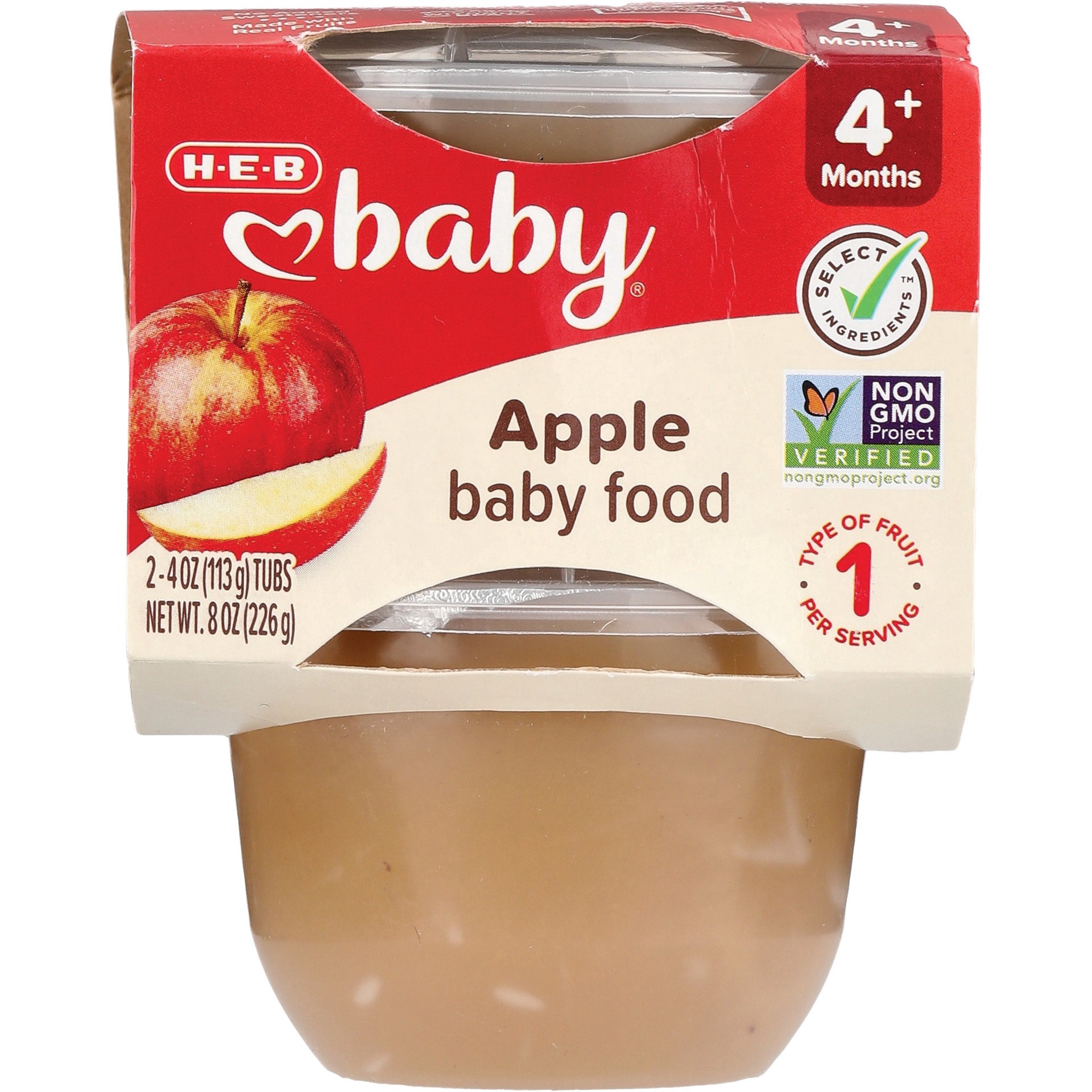 slide 1 of 1, H-E-B Baby Food - Apple, 4 oz Tubs, 2 ct