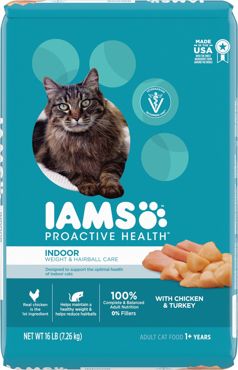 slide 9 of 9, Proactive Health Premium Adult 1+ Years Indoor Weight & Hairball Care with Chicken & Turkey Cat Nutrition 16 lb, 16 lb