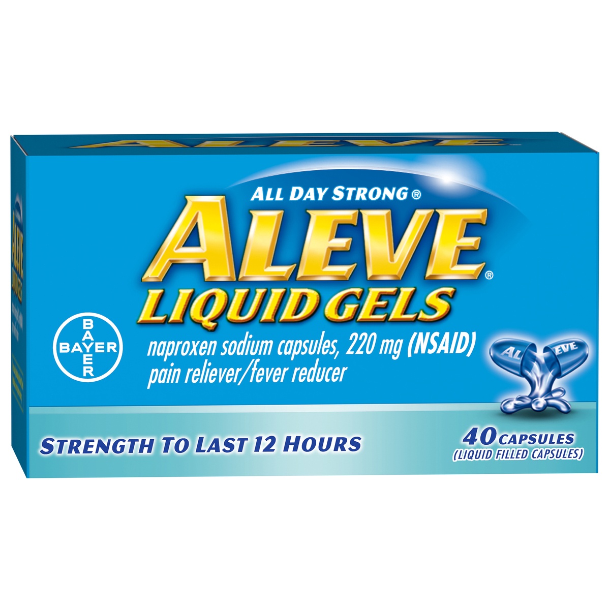 slide 2 of 8, Aleve Pain Reliever Fever Reducer Liquid Gels Naproxen Sodium Nsaid, 40 ct
