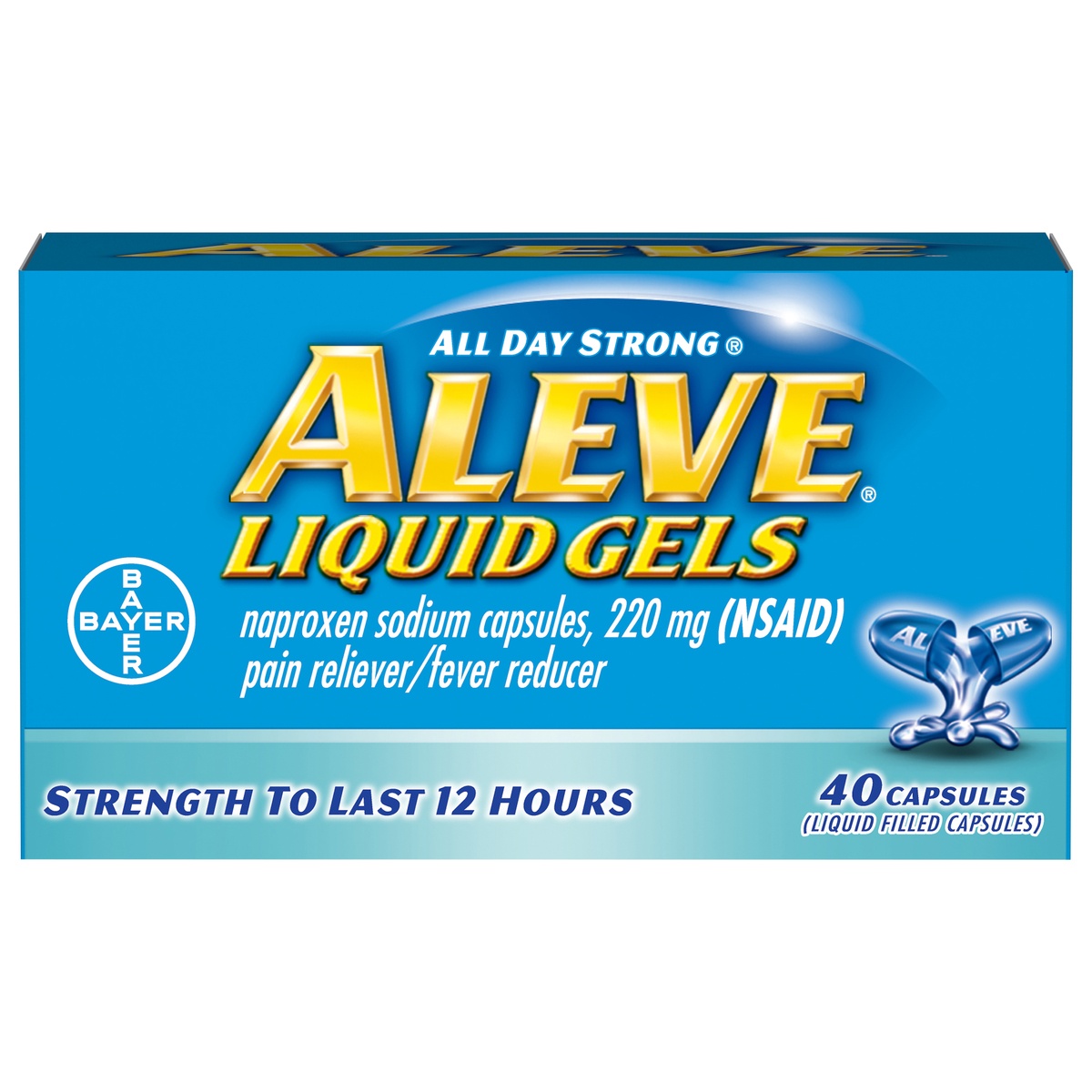 slide 8 of 8, Aleve Pain Reliever Fever Reducer Liquid Gels Naproxen Sodium Nsaid, 40 ct