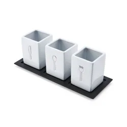 Wallace Ceramic Silverware Caddy With Wood Tray