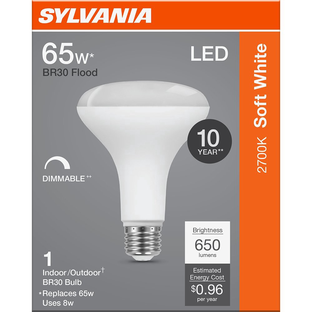 slide 1 of 1, Sylvania BR30 65 Watt LED Soft White Dimmable Bulb, 1 ct