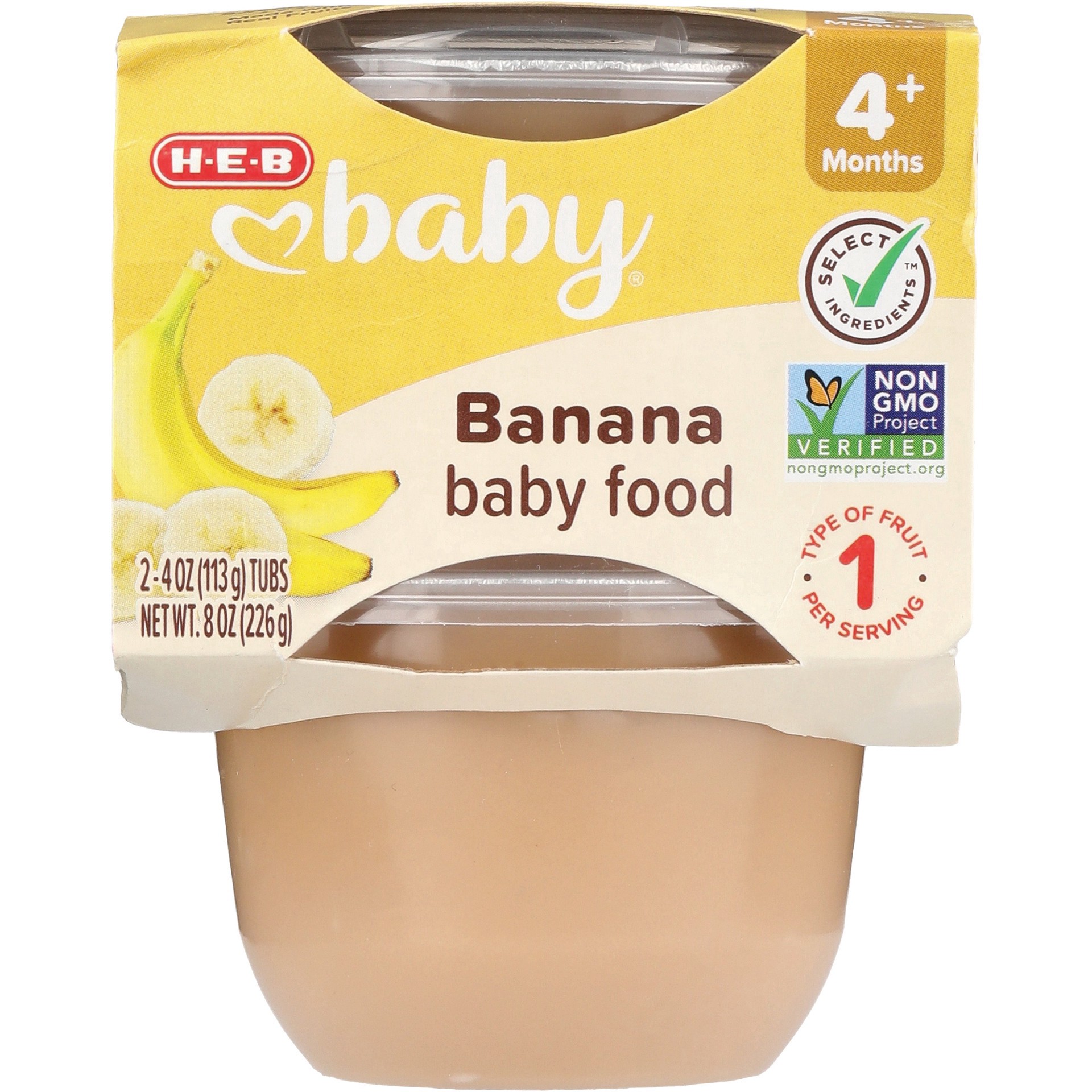 slide 1 of 1, H-E-B Baby Food - Banana, 4 oz Tubs, 2 ct