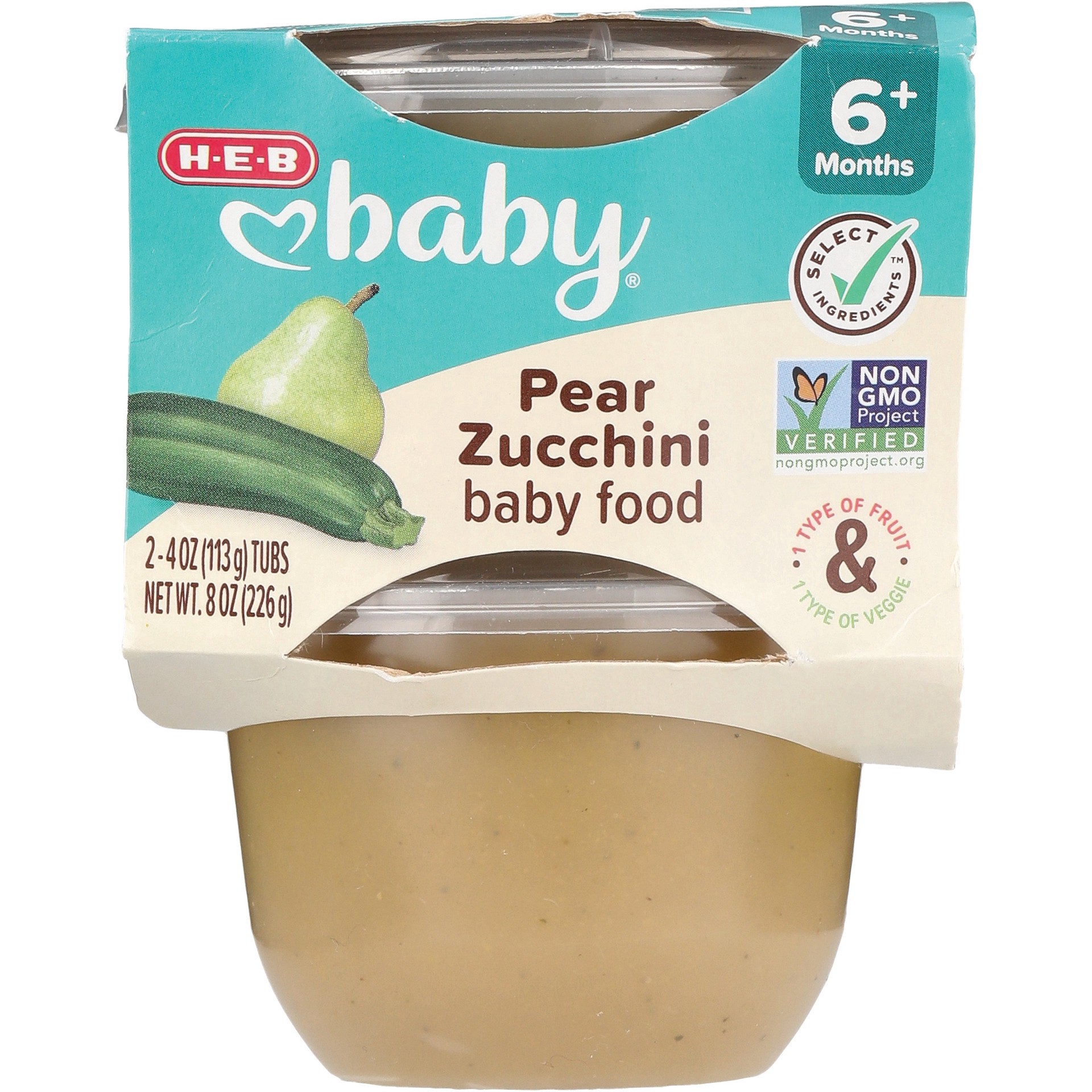 slide 1 of 1, H-E-B Baby Food - Pear Zucchini, 4 oz Tubs, 2 ct