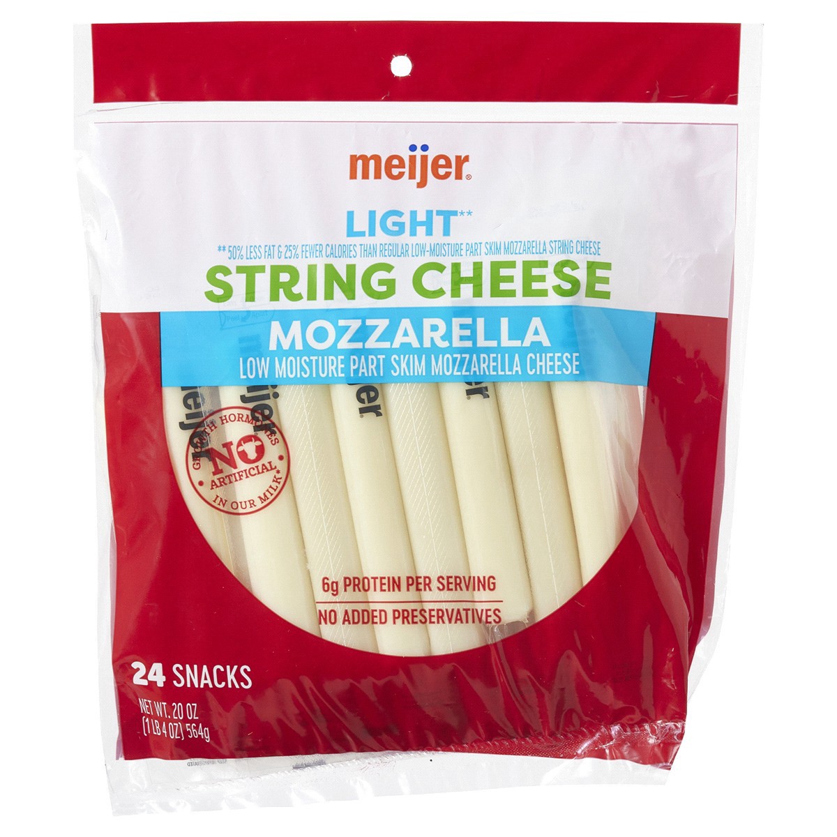 slide 1 of 5, Meijer Light Mozzarella String Cheese, 20 oz