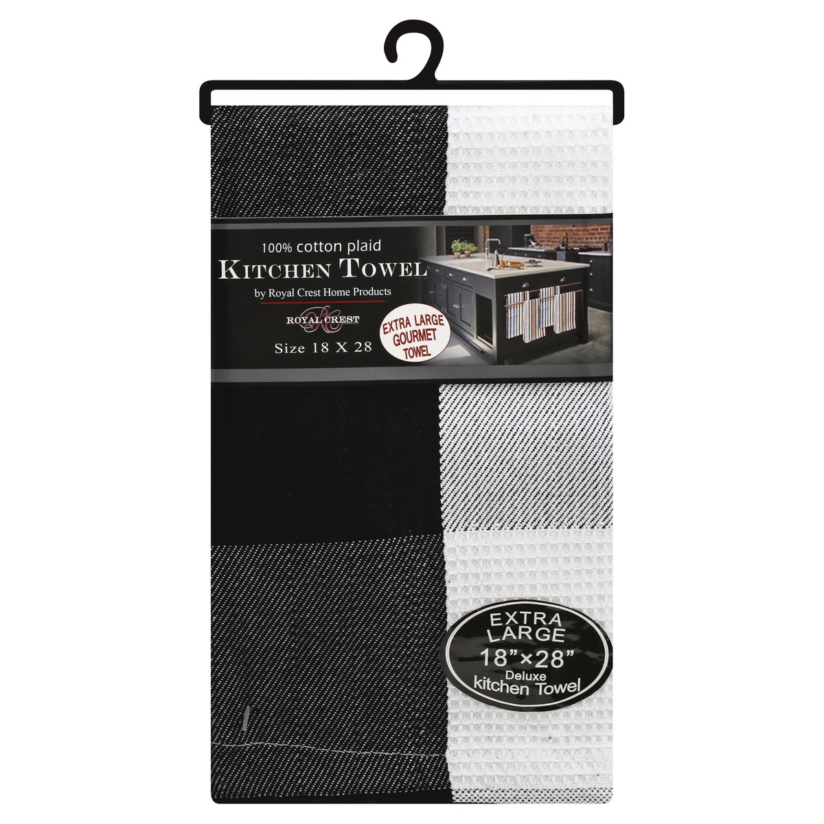 slide 1 of 1, Royal Crest Gourmet Large Plaid Black Kitchen Towel, 1 ct