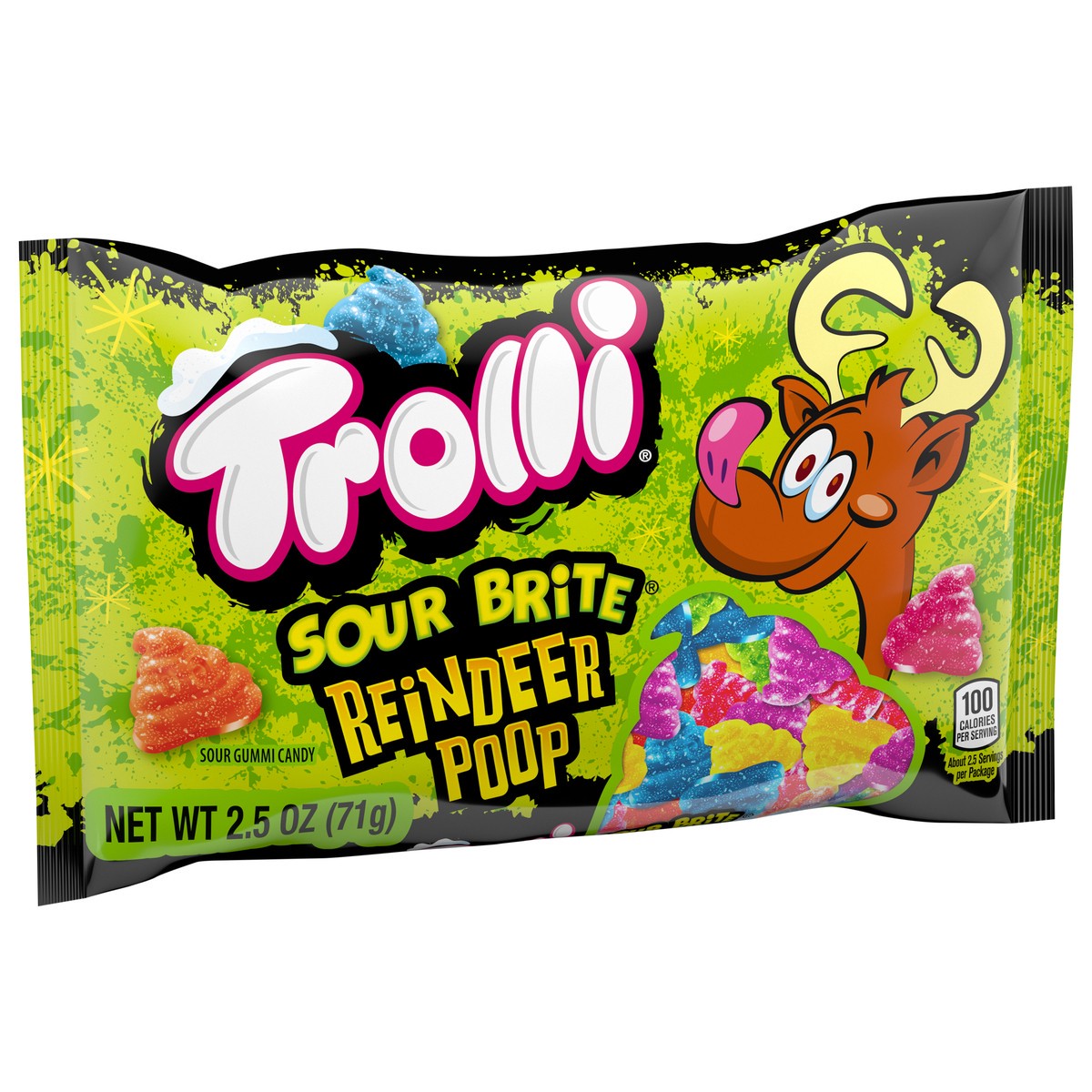 slide 4 of 9, Trolli Holiday 150733 Sour Brite Reindeer Poop Sour Gummi Candy 2.5 oz, 2.5 oz