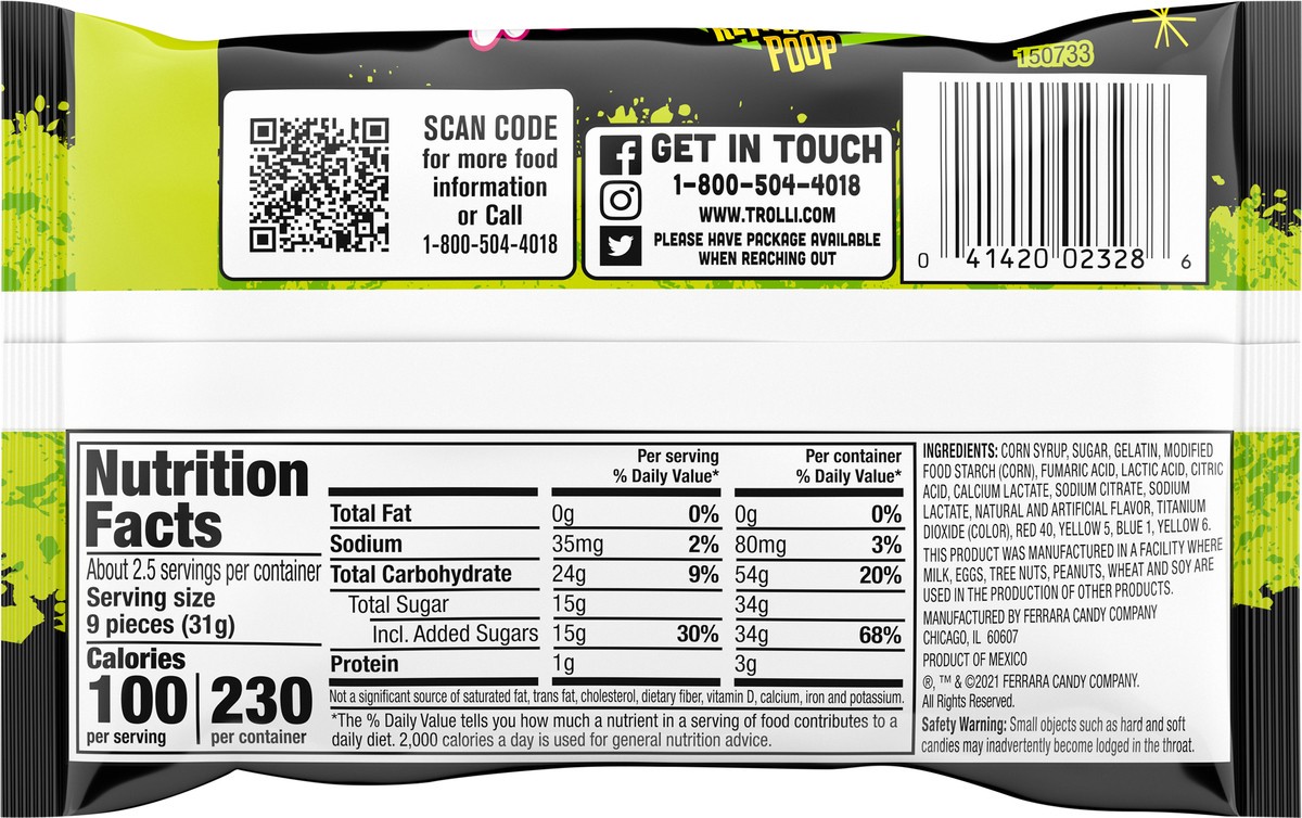 slide 9 of 9, Trolli Holiday 150733 Sour Brite Reindeer Poop Sour Gummi Candy 2.5 oz, 2.5 oz