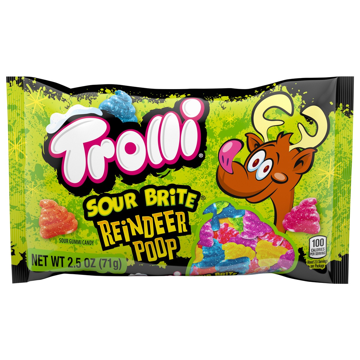 slide 1 of 9, Trolli Holiday 150733 Sour Brite Reindeer Poop Sour Gummi Candy 2.5 oz, 2.5 oz