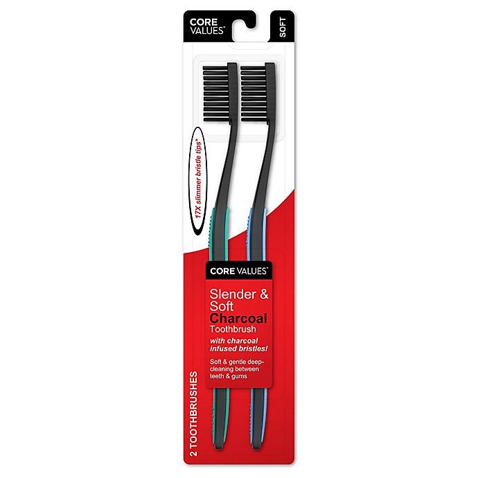 slide 1 of 3, Core Values Slender & Soft Charcoal Toothbrush, 2 ct