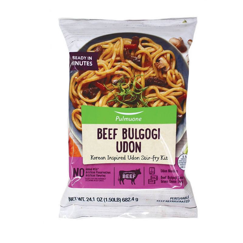 slide 1 of 14, Pulmuone Stir-Fry Udon with Korean BBQ Style Beef 24.1 oz, 24.1 oz