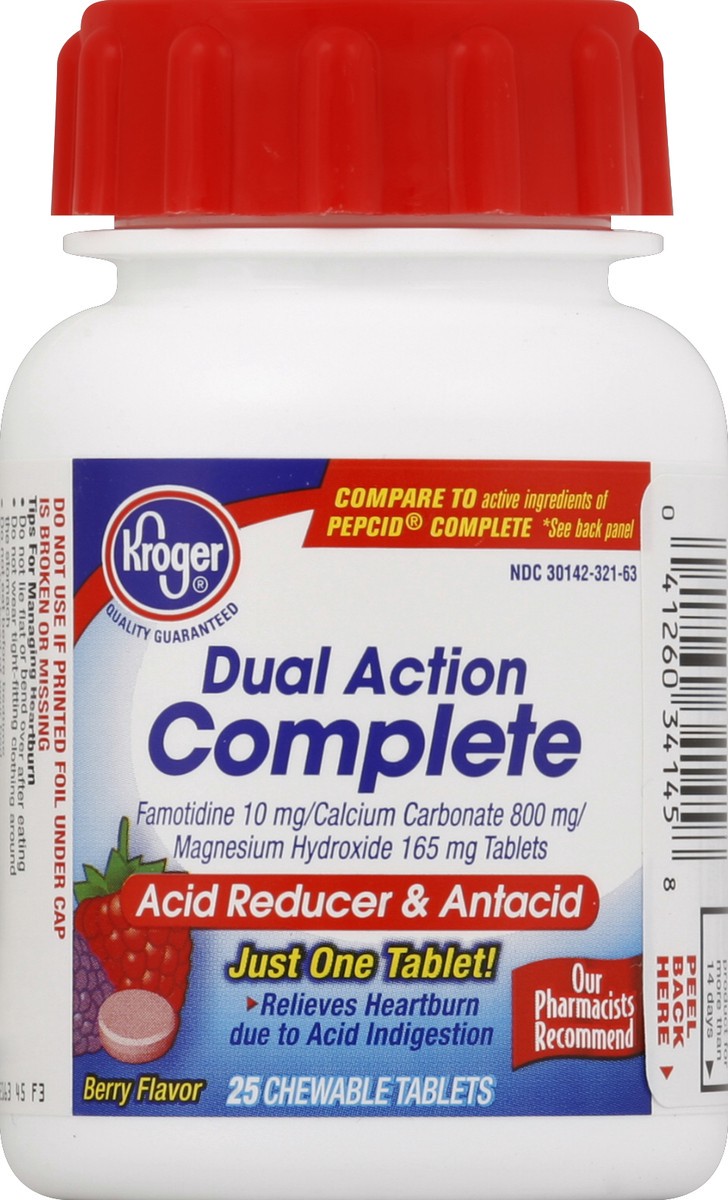 slide 1 of 3, Kroger Dual Action Complete Berry Acid Reducer & Antacid Chewable Tablets, 25 ct