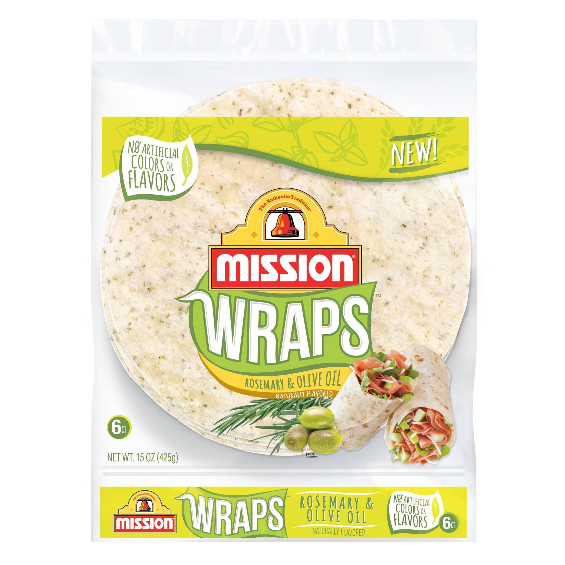 slide 1 of 4, Mission Rosemary & Olive Oil Wraps 6.0 ea, 6 ct