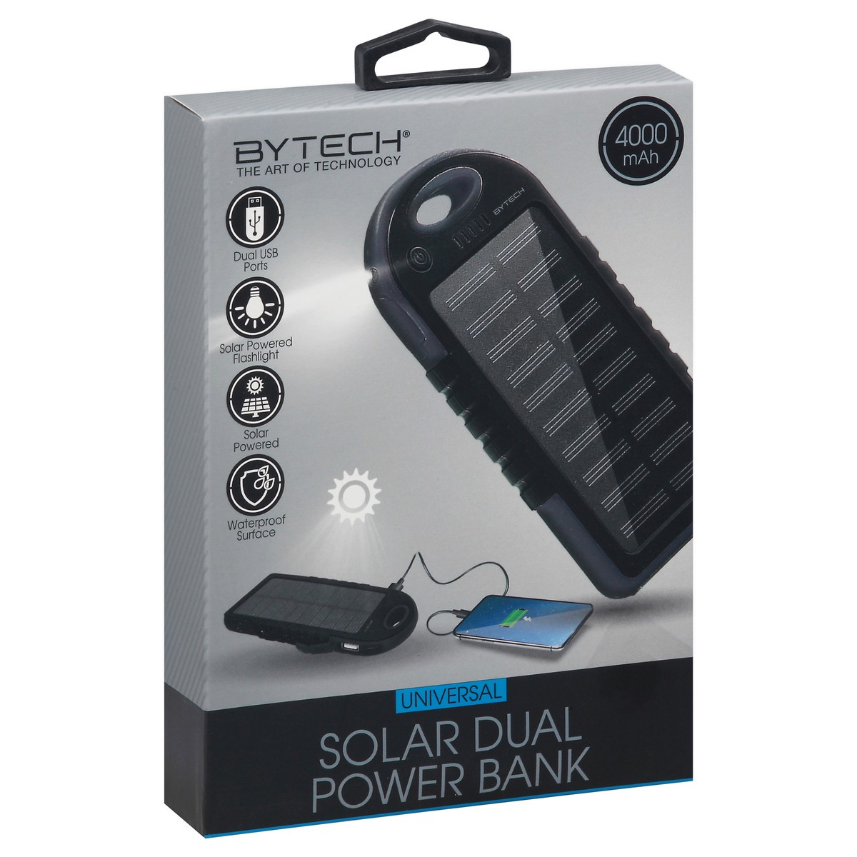 slide 3 of 12, Bytech 4000mAh Dual USB Solar Power Bank, 1 ct