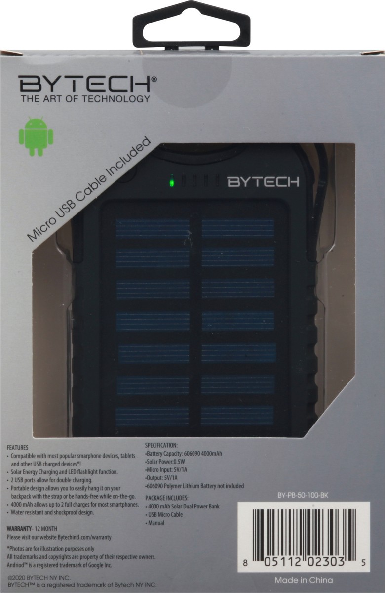 slide 12 of 12, Bytech 4000mAh Dual USB Solar Power Bank, 1 ct