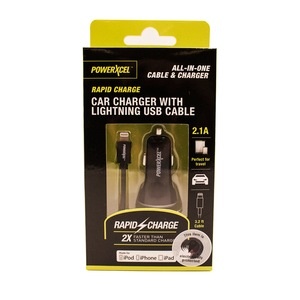 slide 1 of 1, PowerXcel Car Charger With Lightning Usb Cable, 1 ct