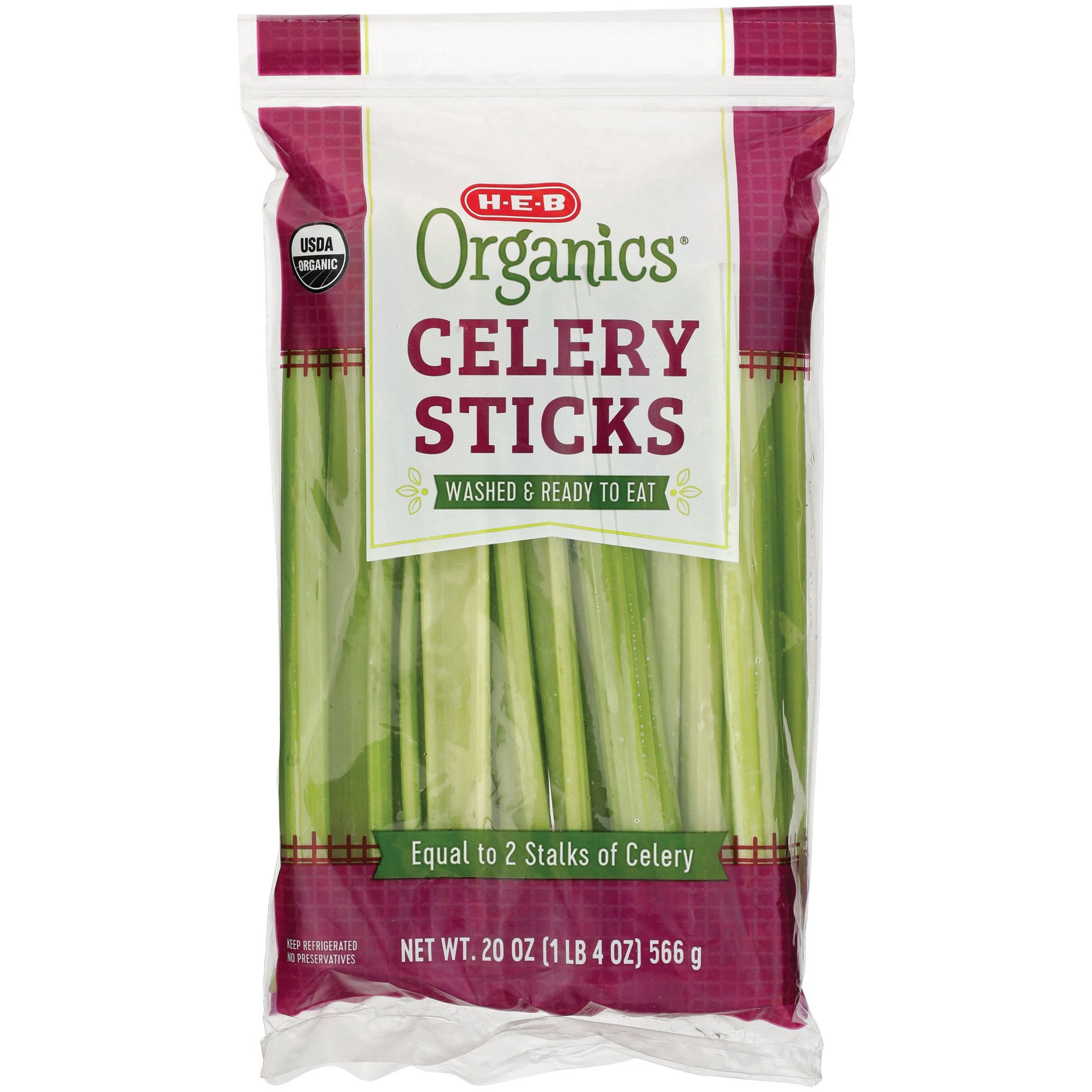 slide 1 of 1, H-E-B Organics Fresh Celery Sticks, 20 oz