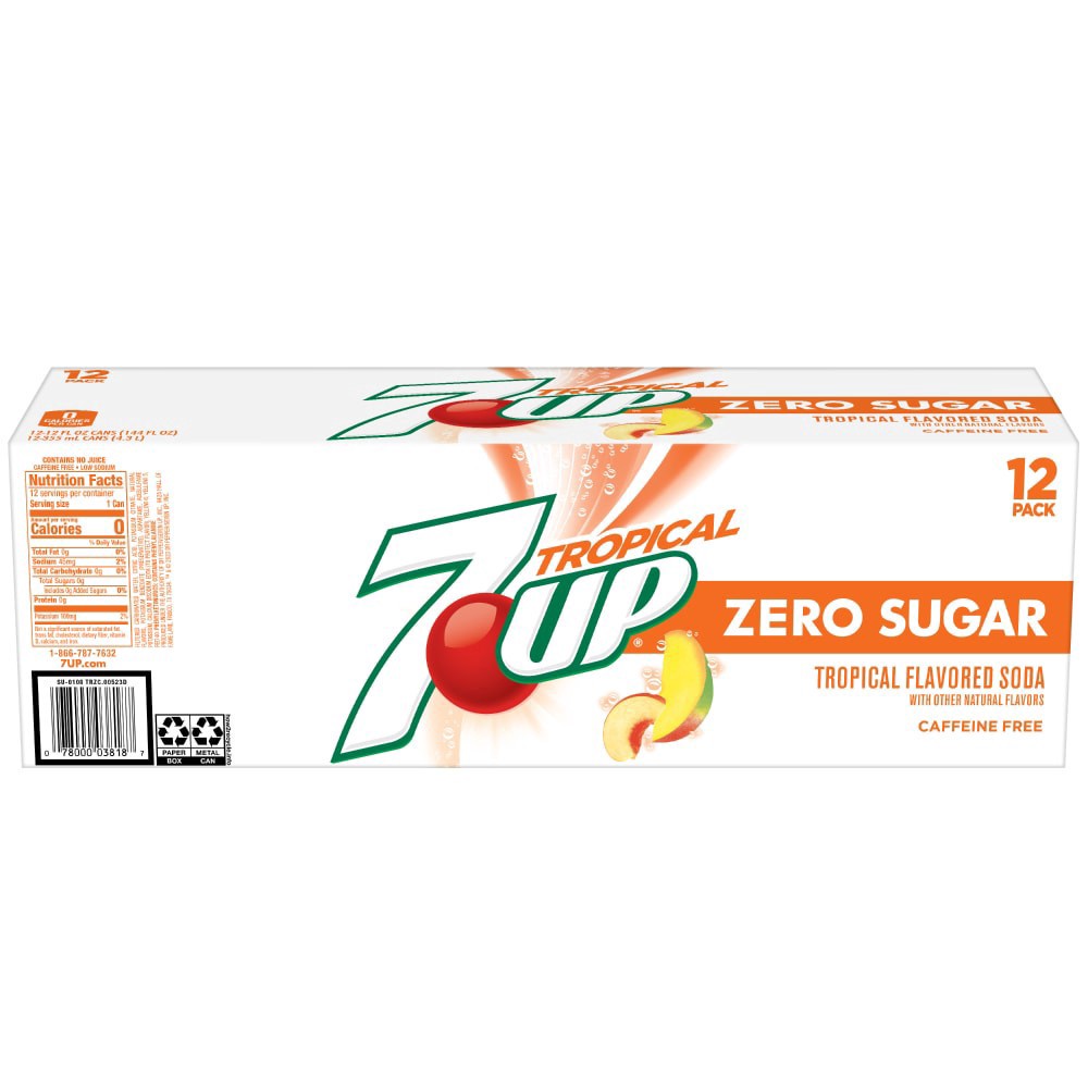 slide 2 of 6, 7Up Tropical Zero Sugar Soda Cans - 12 ct; 12 fl oz, 12 ct; 12 fl oz