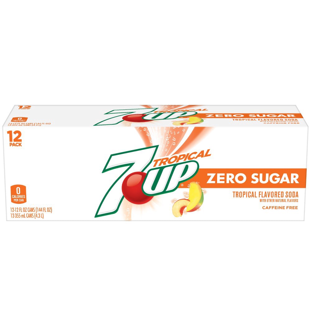 slide 3 of 6, 7Up Tropical Zero Sugar Soda Cans - 12 ct; 12 fl oz, 12 ct; 12 fl oz