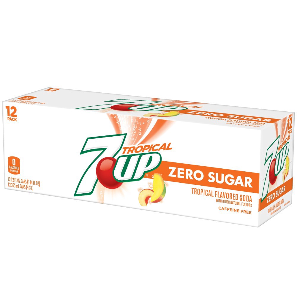 slide 4 of 6, 7Up Tropical Zero Sugar Soda Cans - 12 ct; 12 fl oz, 12 ct; 12 fl oz
