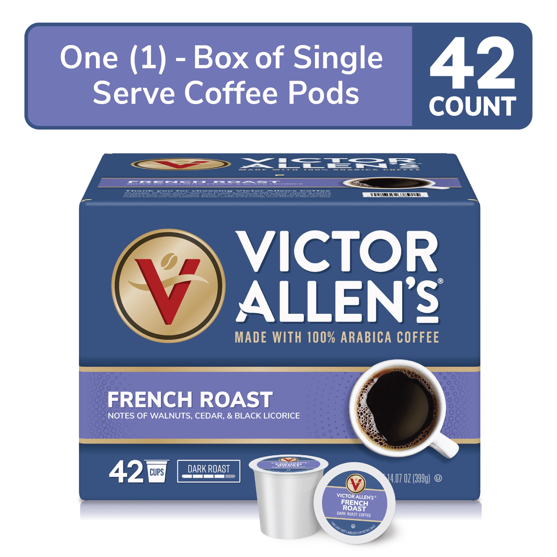 slide 4 of 5, Victor Allen's Coffee French Roast, Dark Roast, , Single Serve Coffee Pods for Keurig K-Cup Brewers - 42 ct, 42 ct