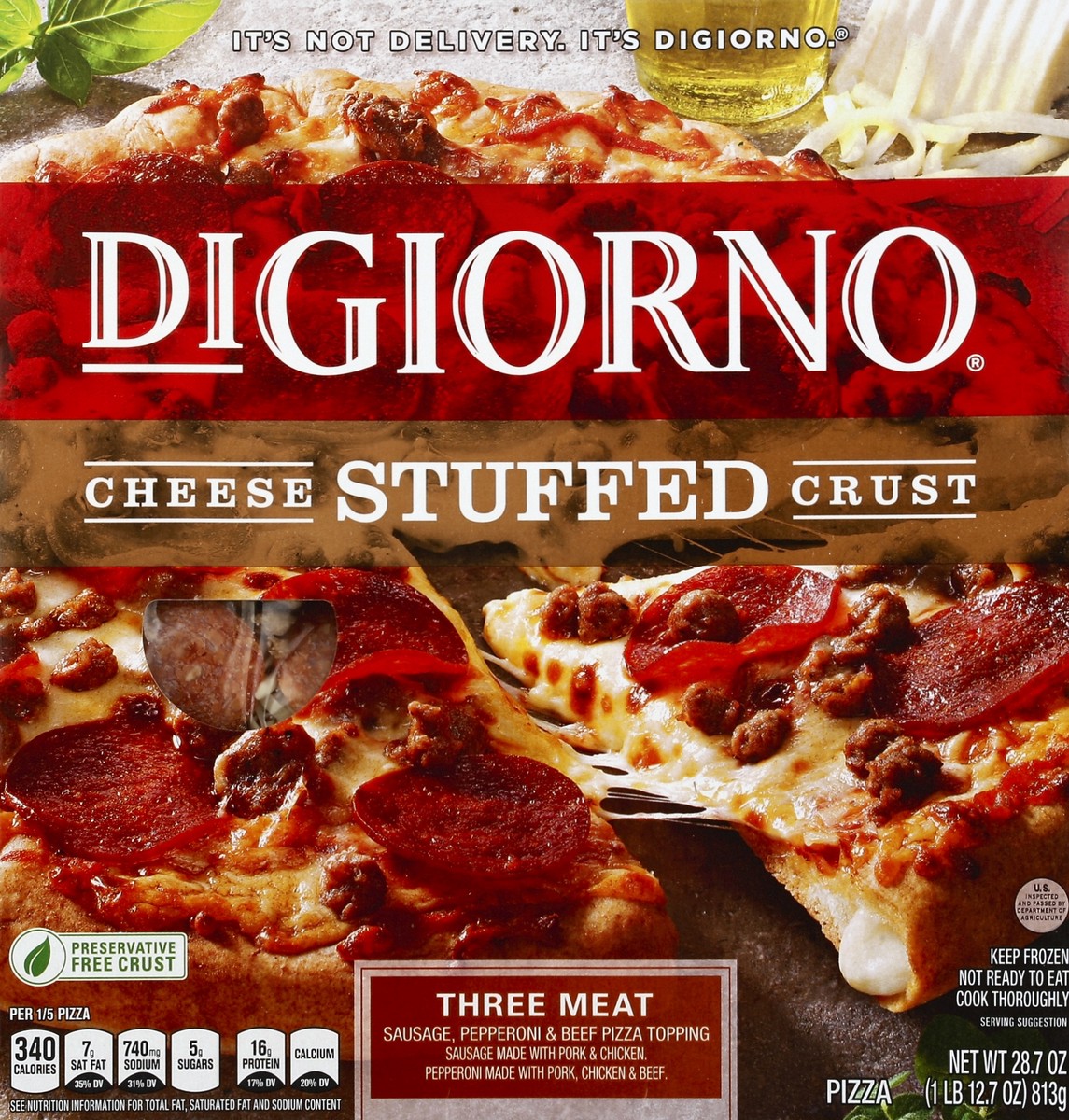 slide 4 of 4, DiGiorno Cheese Stuffed Crust Three Meat Pizza, 28.7 oz