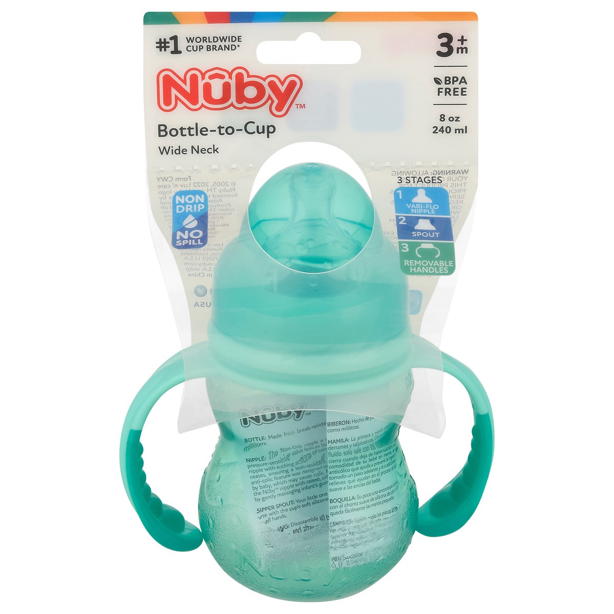 slide 1 of 11, Nuby 3m+ 8 Ounce Wide Neck Bottle-to-Cup 1 ea, 1 ct