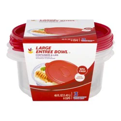 Giant Large Entree Bowl Containers & Lids - 6 Cups