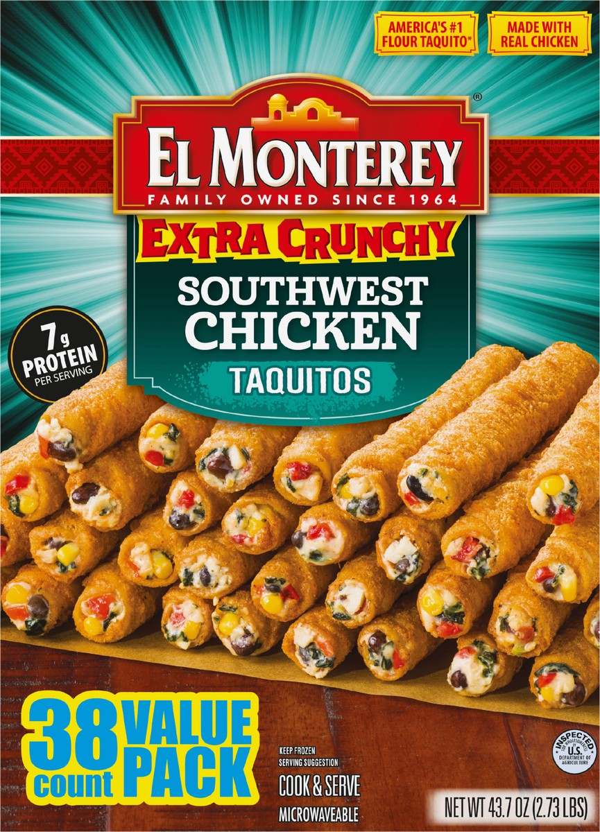 slide 10 of 12, El Monterey Extra Crunchy Southwest Chicken Taquito Value Pack, 38 Count, 38 ct