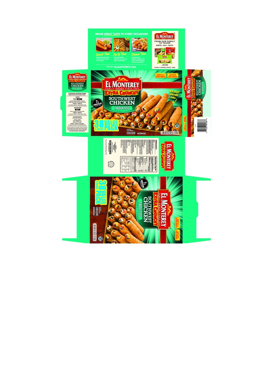 slide 2 of 12, El Monterey Extra Crunchy Southwest Chicken Taquito Value Pack, 38 Count, 38 ct