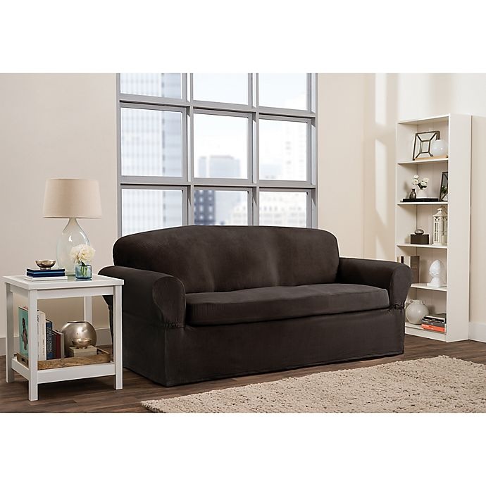 slide 1 of 6, Smart Fit Roland Polyester Stretch Sofa Slipcover - Chocolate, 2 ct