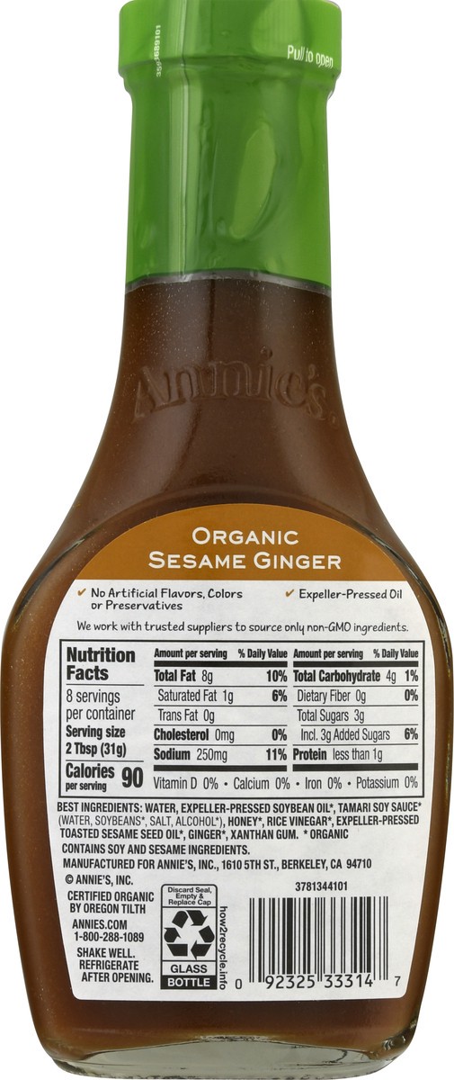 slide 10 of 10, Annie's Organic Sesame Ginger Vinaigrette Salad Dressing, 8 fl oz, 8 fl oz