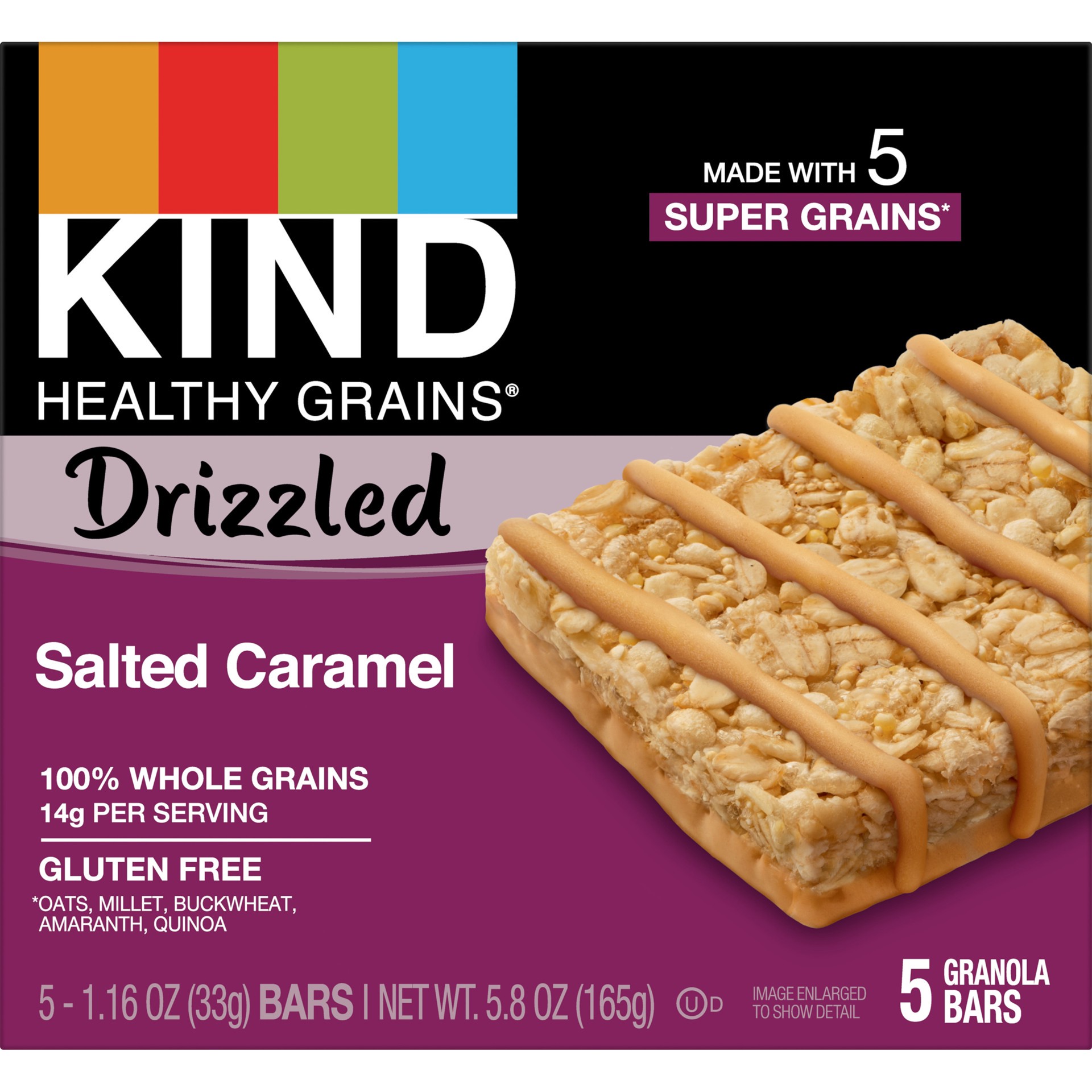 slide 1 of 11, KIND Healthy Grains Bars, Salted Caramel Drizzled, 1.16 oz, 5 Count, 5.82 oz